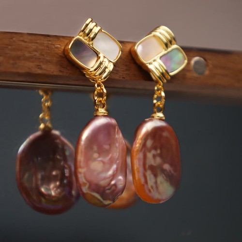 925 Sterling Silver Gold-Plated Baroque Pearl Healing Drop Earrings 925 Sterling Silver Gold-Plated Baroque Pearl Healing Drop Earrings
