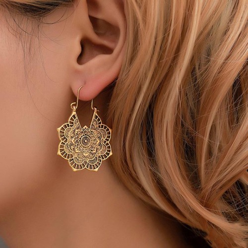 Tibetan Lotus Engraving Copper Blessing Earrings