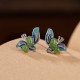 925 Sterling Silver Plated Gold Cyan Jade Butterfly Healing Earrings 925 Sterling Silver Plated Gold Cyan Jade Butterfly Healing Earrings