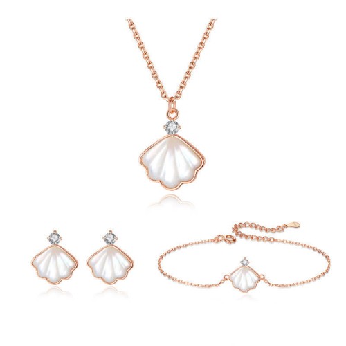 925 Sterling Silver Tridacna Stone Shell Blessing Jewelry Set