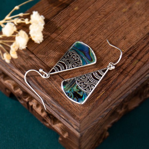 Copper Tridacna Stone Hollow Blessing Drop Earrings Copper Tridacna Stone Hollow Blessing Drop Earrings