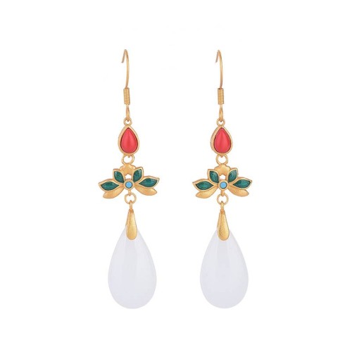 FengShui White Jade Luck Drop Earrings FengShui White Jade Luck Drop Earrings