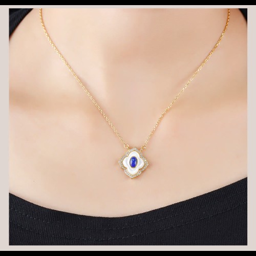 925 Sterling Silver Tridacna Stone Lazurite Blessing Jewelry Set 925 Sterling Silver Tridacna Stone Lazurite Blessing Jewelry Set