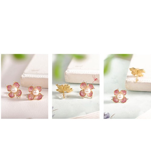 925 Sterling Silver Pearl Red Flower Wisdom Jewelry Set 925 Sterling Silver Pearl Red Flower Wisdom Jewelry Set