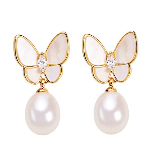 925 Sterling Silver 18K Gold Copper Pearl Butterfly Optimism Stud Earrings 925 Sterling Silver 18K Gold Copper Pearl Butterfly Optimism Stud Earrings
