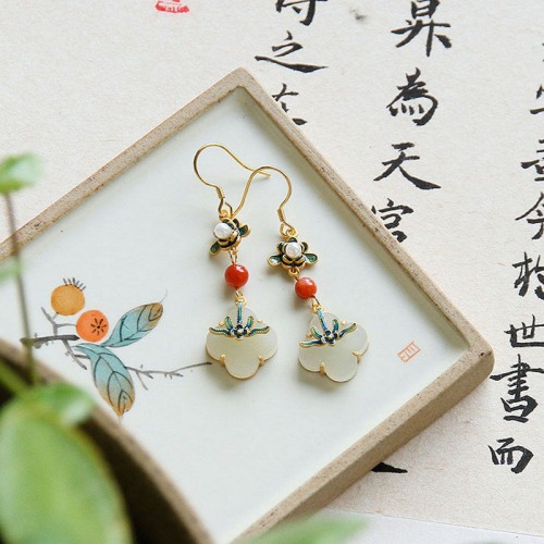 Lucky Four-Leaf Clover Jade Copper Earrings Lucky Four-Leaf Clover Jade Copper Earrings