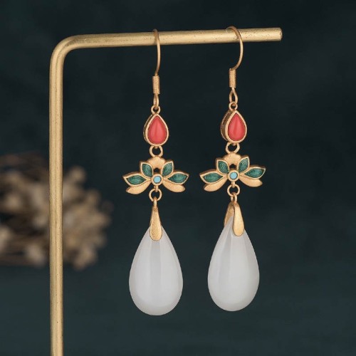FengShui White Jade Luck Drop Earrings FengShui White Jade Luck Drop Earrings