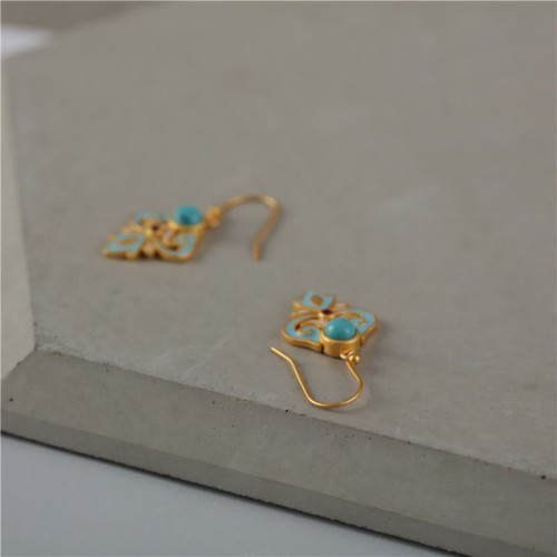 Copper Enamel Turquoise Positive Drop Earrings