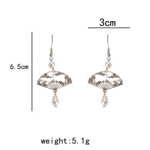 Copper Fan Auspicious Clouds Pearl Healing Earrings Copper Fan Auspicious Clouds Pearl Healing Earrings
