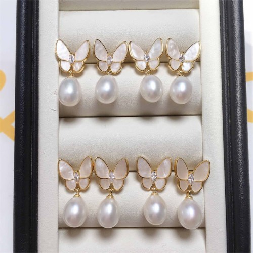925 Sterling Silver 18K Gold Copper Pearl Butterfly Optimism Stud Earrings 925 Sterling Silver 18K Gold Copper Pearl Butterfly Optimism Stud Earrings