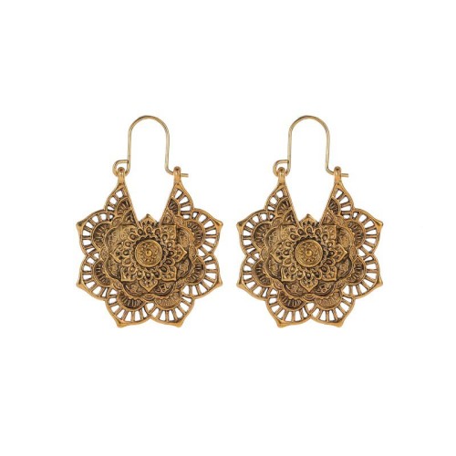 Tibetan Lotus Engraving Copper Blessing Earrings