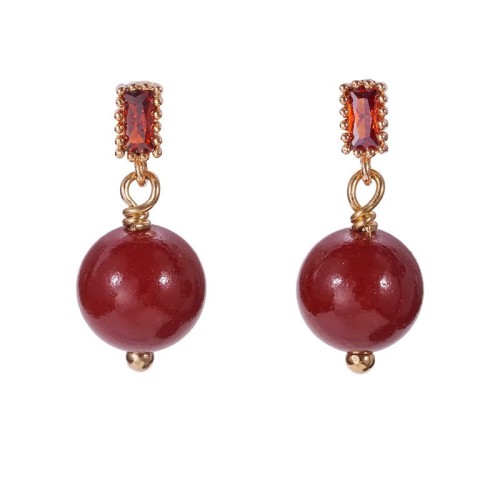 925 Sterling Silver Gold-Filled Cinnabar Zircon Calm Earrings 925 Sterling Silver Gold-Filled Cinnabar Zircon Calm Earrings