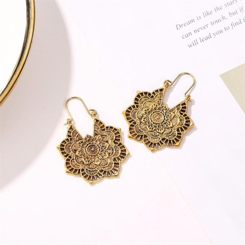 Tibetan Lotus Engraving Copper Blessing Earrings