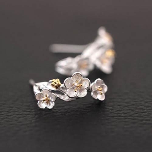 925 Sterling Silver Plum Blossom Floral Blessing Earrings 925 Sterling Silver Plum Blossom Floral Blessing Earrings