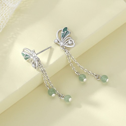 925 Sterling Silver Green Aventurine Butterfly Luck Jewelry Set 925 Sterling Silver Green Aventurine Butterfly Luck Jewelry Set