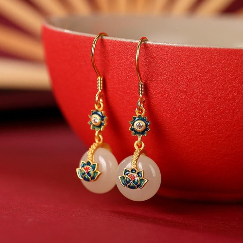 925 Sterling Silver Hetian Jade Lotus Luck Jewelry Set 925 Sterling Silver Hetian Jade Lotus Luck Jewelry Set