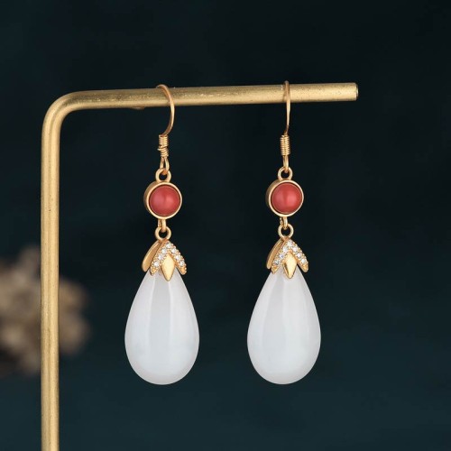 FengShui White Jade Luck Drop Earrings FengShui White Jade Luck Drop Earrings