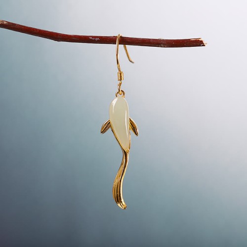 Fish Pattern Jade Luck Drop Earrings Fish Pattern Jade Luck Drop Earrings
