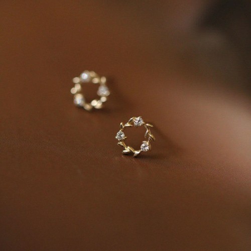 925 Sterling Silver Copper Wreath Blessing Flower Earrings 925 Sterling Silver Copper Wreath Blessing Flower Earrings