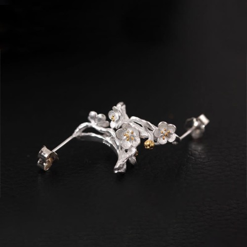 925 Sterling Silver Plum Blossom Floral Blessing Earrings 925 Sterling Silver Plum Blossom Floral Blessing Earrings