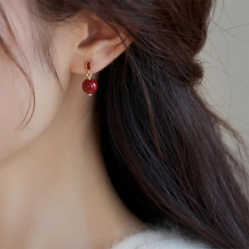 925 Sterling Silver Gold-Filled Cinnabar Zircon Calm Earrings 925 Sterling Silver Gold-Filled Cinnabar Zircon Calm Earrings