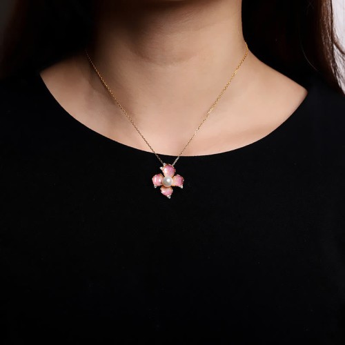 925 Sterling Silver Pearl Red Flower Wisdom Jewelry Set 925 Sterling Silver Pearl Red Flower Wisdom Jewelry Set
