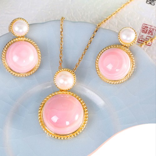 925 Sterling Silver Queen Conch Pearl Luck Jewelry Set