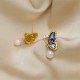 18K Gold-Plated Copper Pearl Butterfly Love Stud Earrings