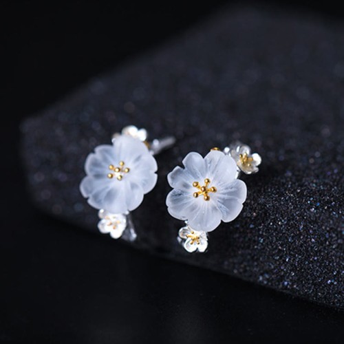 925 Sterling Silver Plum Blossom Floral Blessing Earrings 925 Sterling Silver Plum Blossom Floral Blessing Earrings