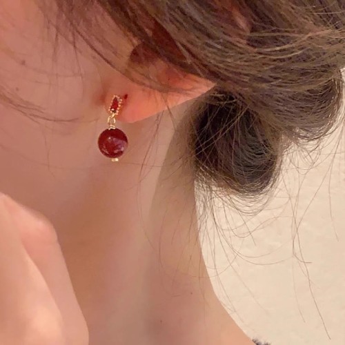 925 Sterling Silver Gold-Filled Cinnabar Zircon Calm Earrings 925 Sterling Silver Gold-Filled Cinnabar Zircon Calm Earrings