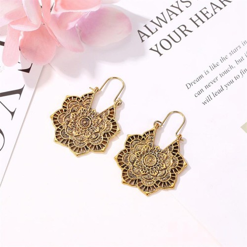 Tibetan Lotus Engraving Copper Blessing Earrings