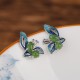 925 Sterling Silver Plated Gold Cyan Jade Butterfly Healing Earrings 925 Sterling Silver Plated Gold Cyan Jade Butterfly Healing Earrings