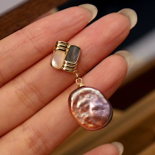 925 Sterling Silver Gold-Plated Baroque Pearl Healing Drop Earrings 925 Sterling Silver Gold-Plated Baroque Pearl Healing Drop Earrings