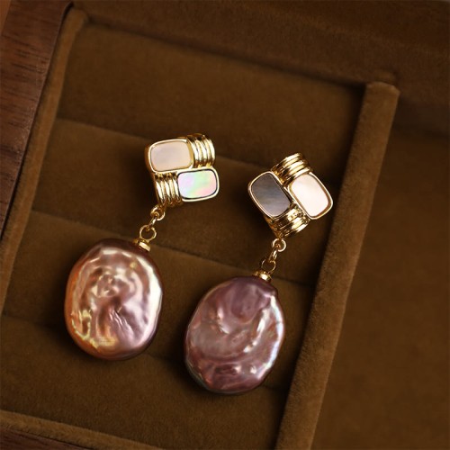 925 Sterling Silver Gold-Plated Baroque Pearl Healing Drop Earrings 925 Sterling Silver Gold-Plated Baroque Pearl Healing Drop Earrings