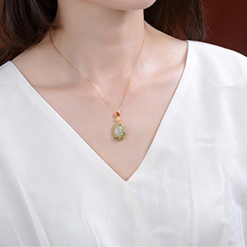 925 Sterling Silver Gold-Plated Hetian Jade Vine Luck Jewelry Set