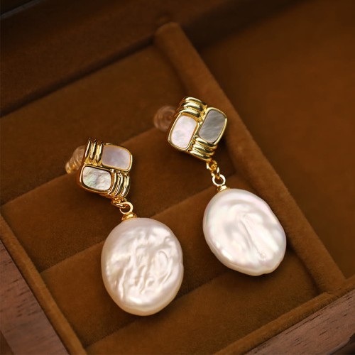 925 Sterling Silver Gold-Plated Baroque Pearl Healing Drop Earrings 925 Sterling Silver Gold-Plated Baroque Pearl Healing Drop Earrings