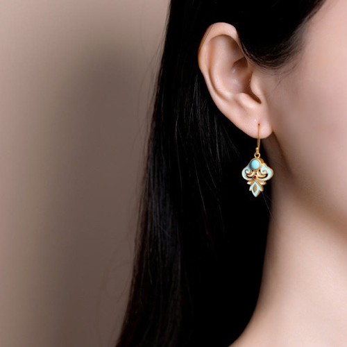 Copper Enamel Turquoise Positive Drop Earrings