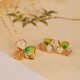 925 Sterling Silver Plated Gold Hetian Jade Shamrock Necklace Earrings 925 Sterling Silver Plated Gold Hetian Jade Shamrock Necklace Earrings