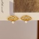 925 Sterling Silver Fan Pattern Pearl Copper Wisdom Stud Earrings 925 Sterling Silver Fan Pattern Pearl Copper Wisdom Stud Earrings
