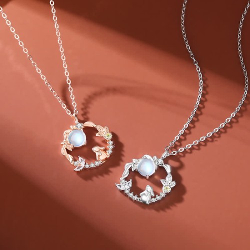 925 Sterling Silver Rabbit Moonstone Moon Flower Jewelry Set 925 Sterling Silver Rabbit Moonstone Moon Flower Jewelry Set