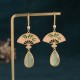 Green Aventurine Fan Pattern Luck Drop Earrings Green Aventurine Fan Pattern Luck Drop Earrings
