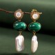 925 Sterling Silver Baroque Pearl Malachite Healing Drop Earrings 925 Sterling Silver Baroque Pearl Malachite Healing Drop Earrings