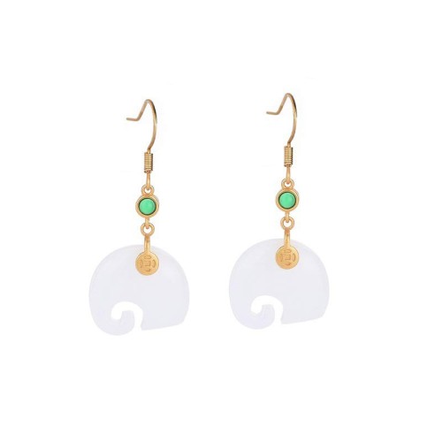 Feng Shui Elephant White Jade Fortune Earrings Feng Shui Elephant White Jade Fortune Earrings
