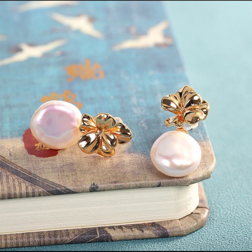 925 Sterling Silver Baroque Pearl Flower Healing Drop Earrings 925 Sterling Silver Baroque Pearl Flower Healing Drop Earrings