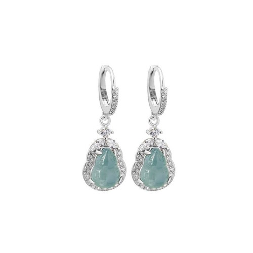 925 Sterling Silver Green Jade Gourd Abundance Earrings
