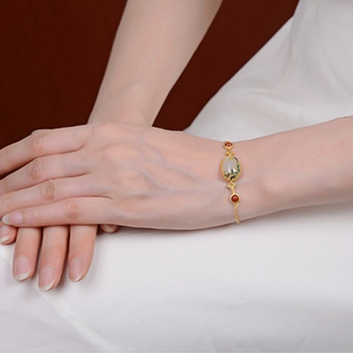 925 Sterling Silver Gold-Plated Hetian Jade Vine Luck Jewelry Set