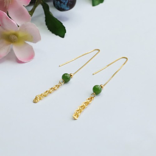 925 Sterling Silver Hetian Cyan Jade Phoenix Tail Drop Earrings 925 Sterling Silver Hetian Cyan Jade Phoenix Tail Drop Earrings