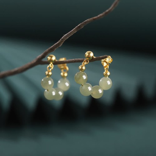 925 Sterling Silver Hetian Jade Red Agate Abundance Earrings 925 Sterling Silver Hetian Jade Red Agate Abundance Earrings