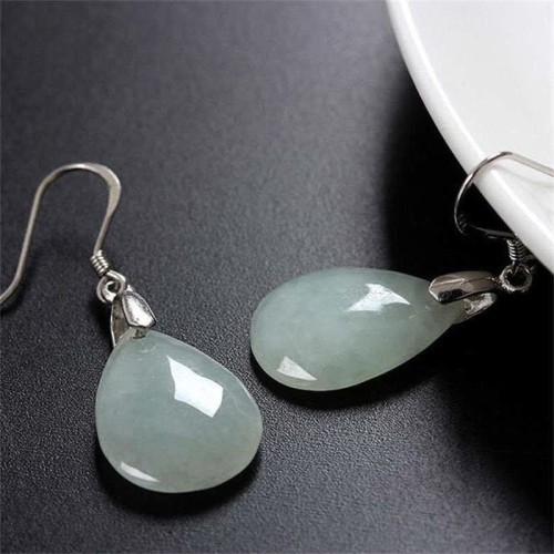 925 Sterling Silver Jade Water Drop Luck Earrings