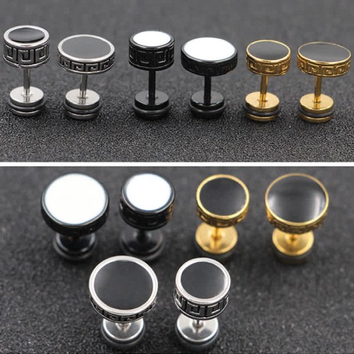 Titanium Steel Men’s Balance Round Stud Earrings